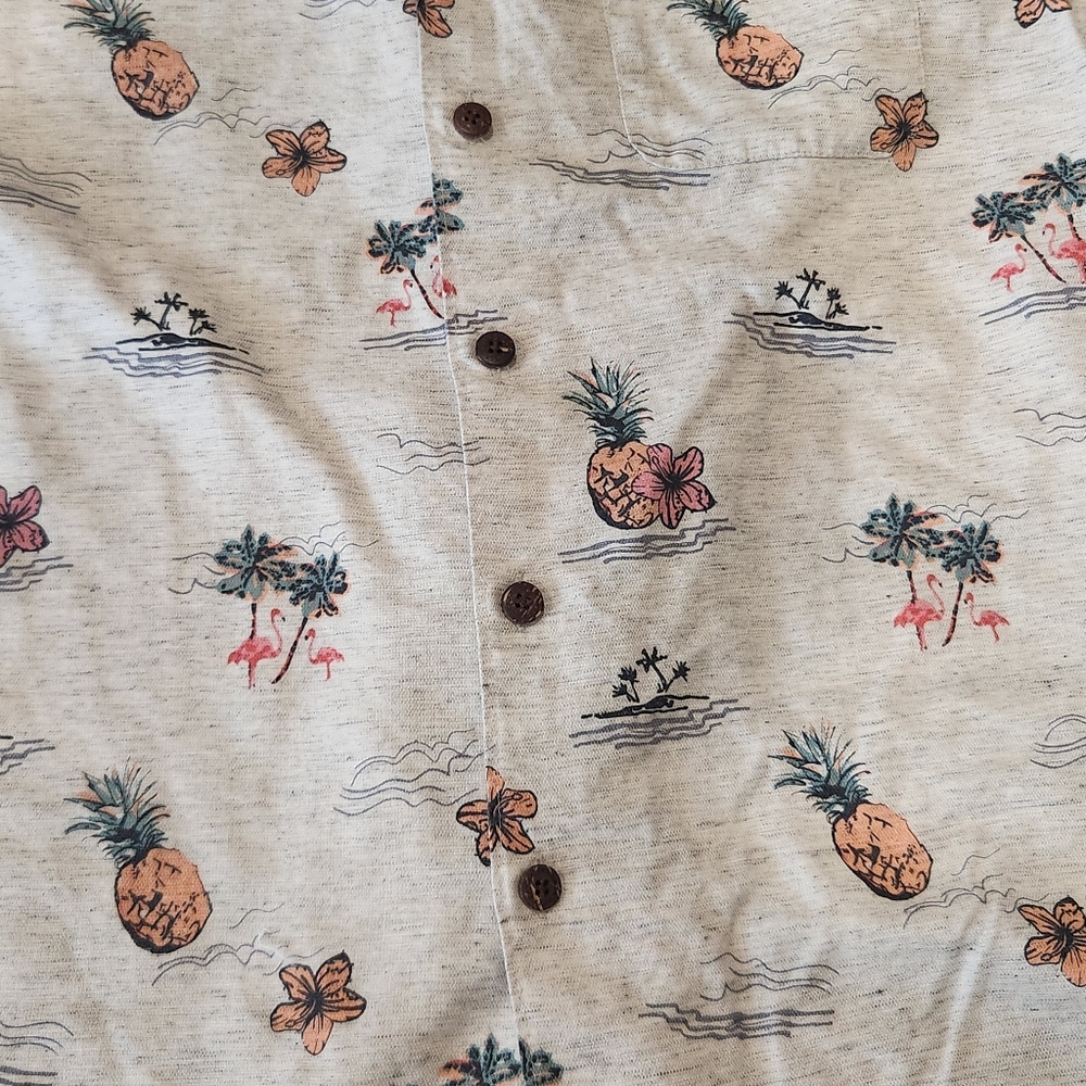 Caribbean Mens Button Up Shirt Cream Size XL - Picture 5 of 7